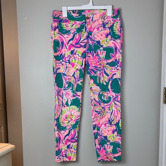 Lilly Pulitzer Pink and Green Floral Pants - Size 6 - Picture 2 of 9